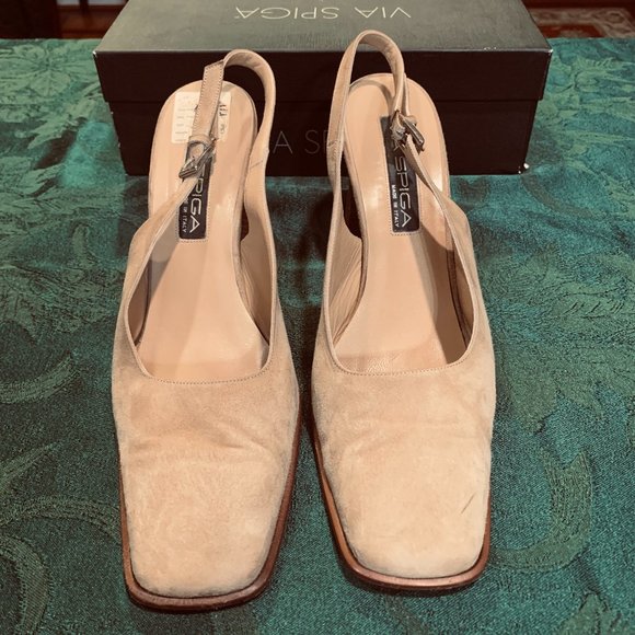 Via Spiga Desert Suede Slingback Block Heel Sandal Shoes Sz 11M - Picture 1 of 7